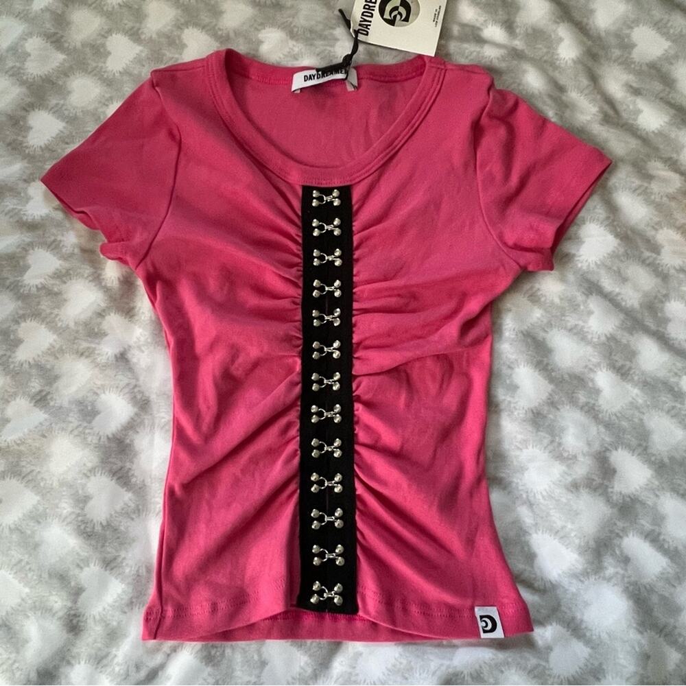 NWT Daydreamer‎ Hook and Eye Barbie Pink Punk Y2K Babydoll Baby T Womens XS - Picture 2 of 7
